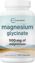 Magnesium Glycinate 500mg, 240 Capsules, 100% Chelated for Max Absorption, Support for Sleep, Muscle & Heart Health