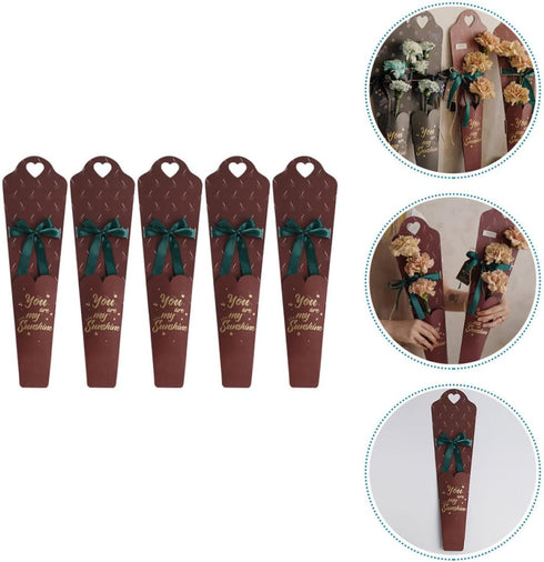 Packaging 5pcs Packing Parliky Single Flower Boxes Dark Red Paper Wrappers for Floral Arrangements Bouquet Wrapping
