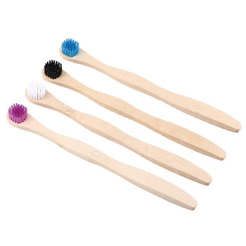 Scraper Bamboo Brush for Adults, Oral Deep Cleaning Toothbrush, 4pcs (White Blue Black Violet)