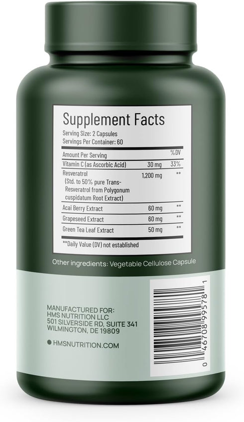 Resveratrol 1400mg - 120 Capsules High Potency Trans-Resveratrol for Cellular Health