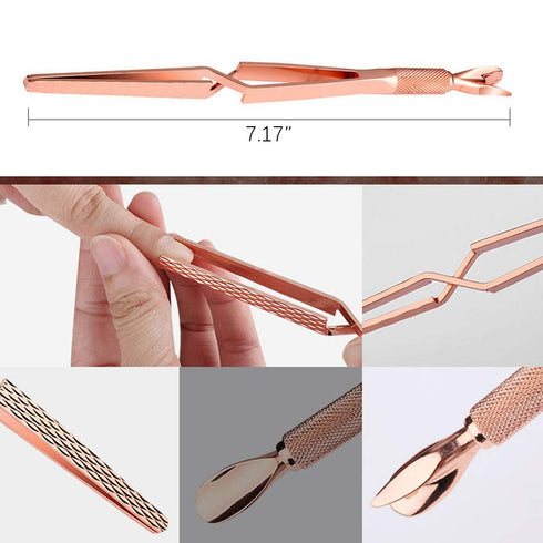SILPECWEE 1Pc Rose Gold Nail Cuticle Pusher, C Curve Nail Pinching Clips, Gel Nail Scraper, Multi-Function Manicure