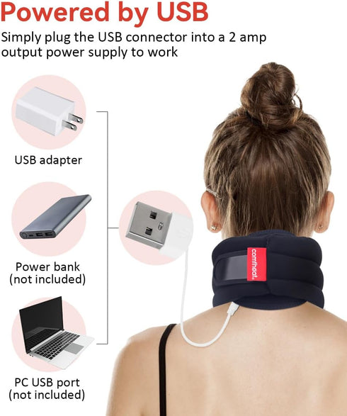 Heated Neck Brace for Neck Pain Relief - Soft Foam Cervical Collar with Neck Heating Pad, Adjustable Neck Support Brace