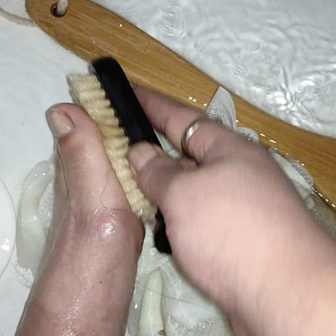 Wooden Nail Brush Cleaner Black X 1, 100% Natural Boar Bristle for Hand Foot Toe Scrub with Rope