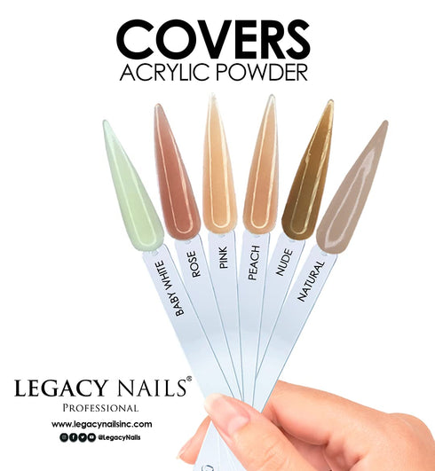 Legacy Nails Cover Acrylic Powder in Peach, Rose, Nude, White & Pink, 2oz (Nude)
