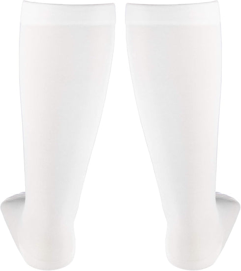 Truform 30-40 mmHg Compression Stockings, Knee High Length, Open Toe, White, Medium