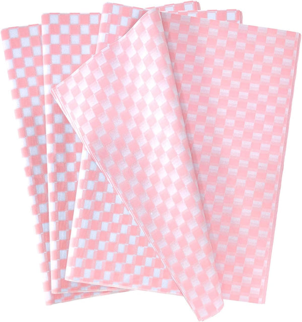 MUNILAIL 100 Sheets Pink and White Checkered Tissue Paper, 14 x 20 Inches for Gift Bags, Bulk Wrapping Paper, Crafts