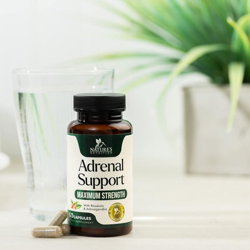 Adrenal Support Supplements with Ashwagandha, 10 Herbs for Cortisol Health, Energy, Stress, Relaxation, 60 Capsules