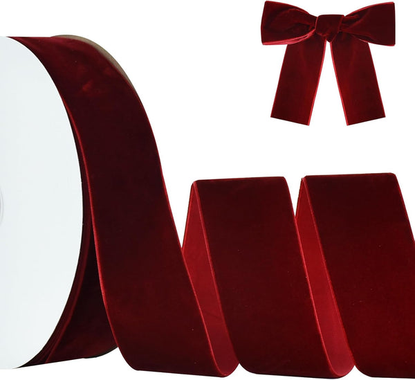 TONIFUL Burgundy Velvet Ribbon, 2 Inch x 25yds, Vintage Wide Ribbons for Christmas Wreath Decoration
