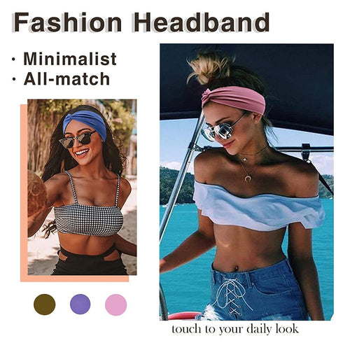 Tobeffect Headbands for Women, Non Slip Turban Headband, Boho Wide Hair Wraps Accessories, 8 Pack Solid Colors