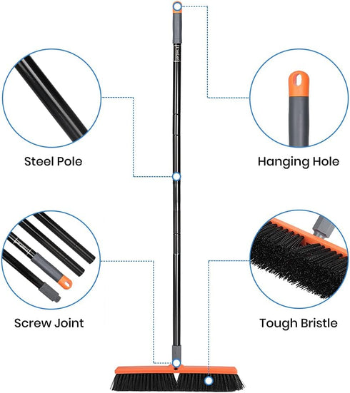 TreeLen 18 inch Push Broom - Heavy Duty Outdoor Broom for Driveways, Sidewalks, Patios, Cleans Dirt & Debris