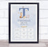 The Card Zoo New Baby Birth Details Christening Nursery Blue Initial T Keepsake Gift Print