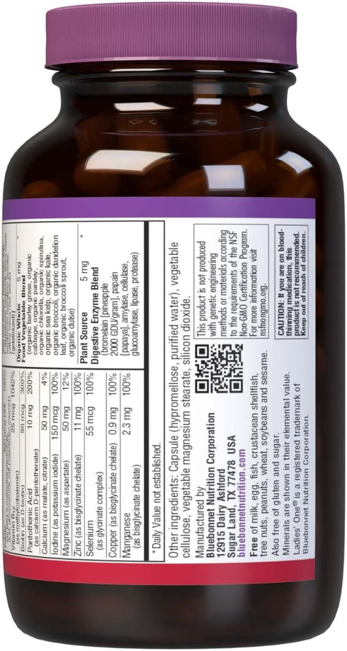 Bluebonnet Nutrition Ladies’ ONE 40+ Whole Food-Bed Multiple, Women Multivitamin, 60 Vegetable Capsules