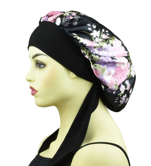 Satin Bonnet for Sleeping Women, Large Silk Bonnet with Tie Band, Men’s Silk Sleeping Night Cap