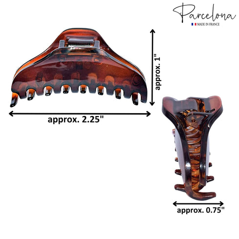 Parcelona French Skinny Boss Small 2 1/4" Black N Shell Celluloid Acetate Claw Clips Set of 2 for Fine Hair