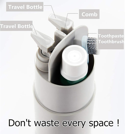 Travel Toothbrush Cup, Portable Travel Cases, 2 x 45 ml Pump Bottle Soap Dispenser, Mirror, Comb for Business Camping