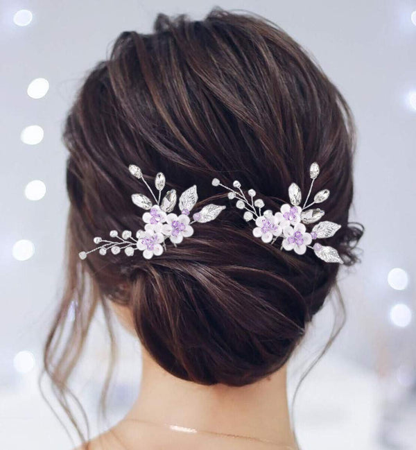 JEAIRTS Flower Wedding Hair Pins, Rhinestone Bridal Hair Pieces, Sparkly Crystal Hair Accessories for Women (Pack of 2)