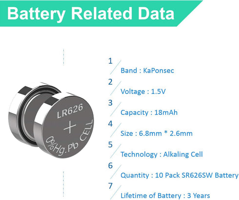 10 Pack SR626SW AG4 Equivalent 377S 377 LR626 1.5V Button Cell Watch Battery Replacement