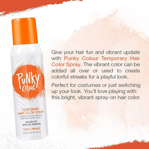 Punky Temporary Hair Color Spray - Tiger Orange, Non-Sticky, Non-Damaging Hair Dye, 3.5 oz, 2-Pack