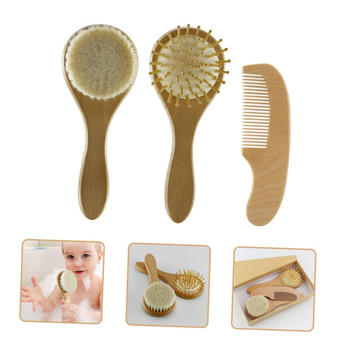Set BESPORTBLE Newborn Hair Care Brush Wooden Comb and Massager for Toddler Scalp Gentle Brushing Tool for Babies
