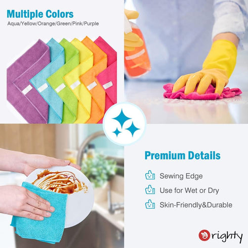 Orighty Microfiber Cleaning Cloths: Pack of 12, Highly Absorbent, Lint Free for House, Kitchen, and Car Care.