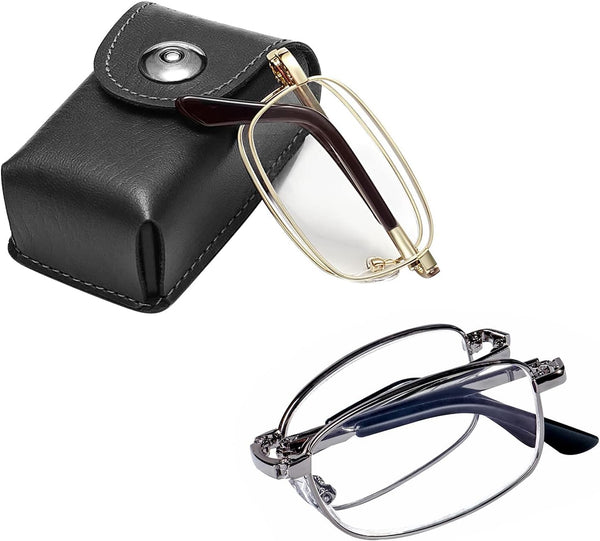1 Pack Compact Folding Reading Glasses for Men and Women, Foldable Full Frame Computer Glasses with Reading Case,