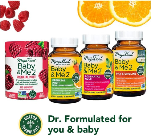 MegaFood Baby & Me 2 Prenatal DHA & Choline - Plant-Based Liquid DHA and Choline for Baby's Development - Vegan - 60