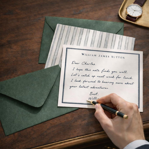 Set AS-2337 Personalized Mens Stationery with Envelopes, Custom Monogram Note Cards for Men, Professional Flat