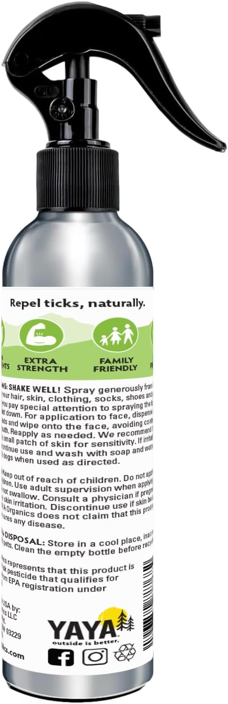 TICK BAN Yaya Organics All Natural Extra Strength Tick Repellent Deet Free - 8 Ounce Spray Bottle