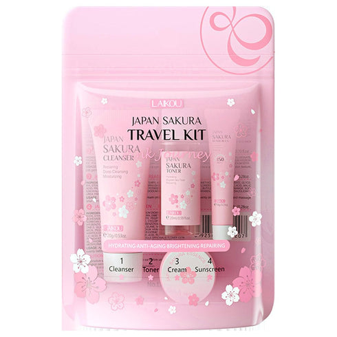 Sakura Travel Skincare Set for Teenage Girls - 4 Piece Gentle Skin Cleaning & Care Travel Size Kit