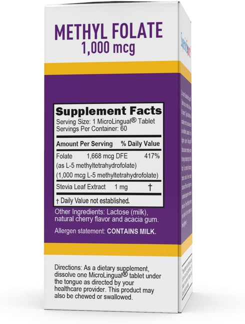 Superior Source Methyl Folate 1,000 mcg - 60 Sublingual Tablets for Healthy Nervous System & Red Blood Cells