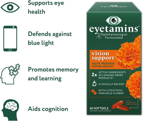 Vision Support 60 Capsules, Ophthalmologist-Formulated, Plant-Based, Vegan and Non-GMO
