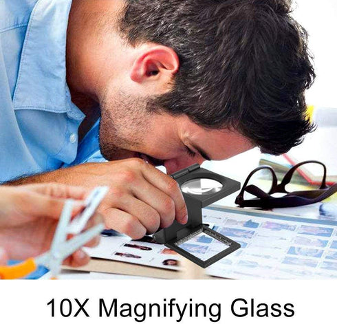 5Pcs Magnifying Glass 10X 28mm Fold Magnifier Lens - Zinc Alloy Pocket Eye Loupe with Scale