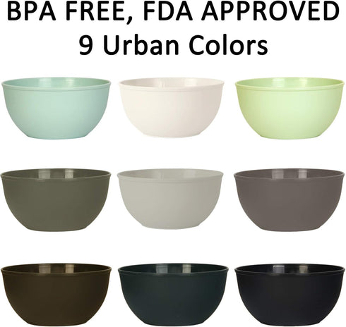 Youngever 9 Pack 10 Ounce Kids Plastic Bowls, Set of 9 in Urban Colors