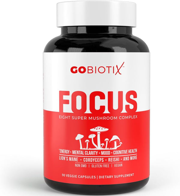 GOBIOTIX Focus Mushroom Supplement Complex - Nootropic Brain Booster Pills for Memory & Clarity, 90 Capsules