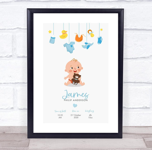The Card Zoo New Baby Birth Details Christening Nursery Smiling Boy Keepsake Gift Print