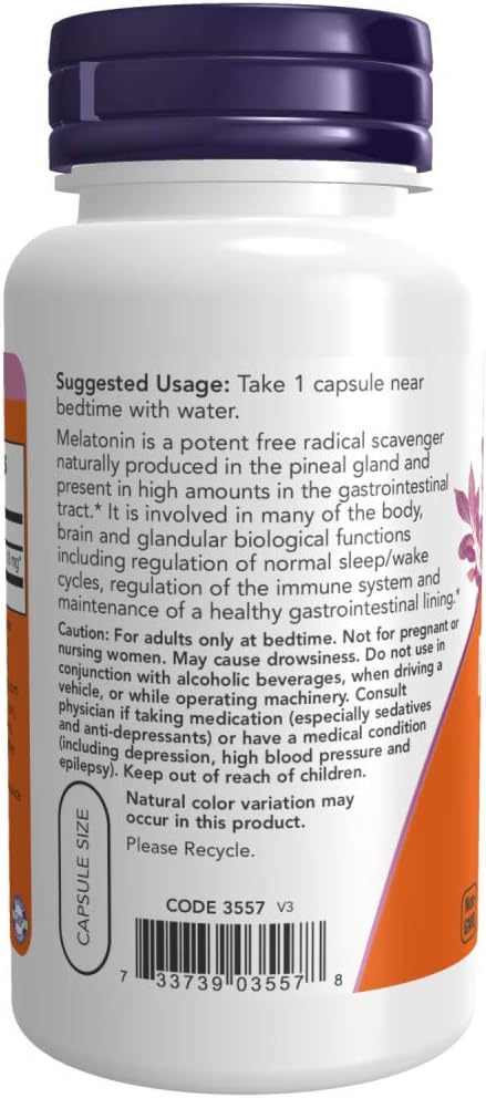 Now Supplements, Melatonin Extra Strength, 10 mg, 100 Veg Capsules (Pack of 2)