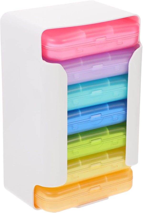 HAKIDZEL Portable Weekly Medicine Organizer Box Compact Pill Case with Compartments Travel-Friendly Plastic