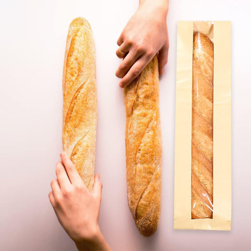 Rixoxo 100Pieces Packaging (14inch 100PCS) French Bread Bags Bakery Bags with Window Large Baguette Bread Bags Kraft