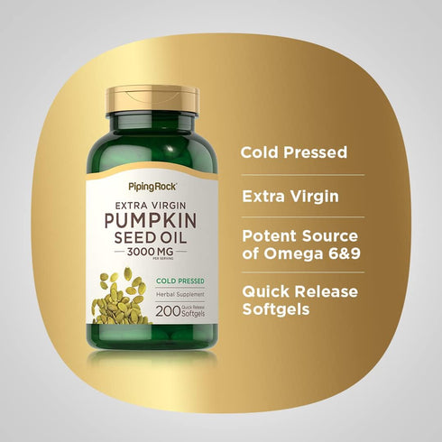 Piping Rock Pumpkin Seed Oil Capsules 3000mg, 200 Count, Cold Pressed Herbal Supplement, Non-GMO