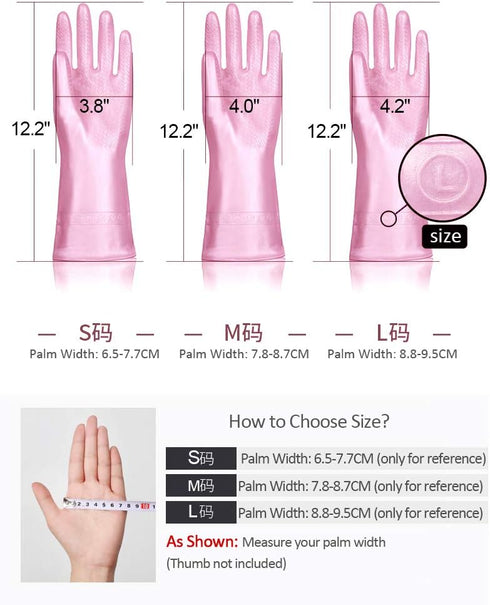 Alimat PluS 3 Pack Reusable Cleaning Gloves - Latex Free, Dishwashing Gloves with Cotton Flock Liner, Waterproof