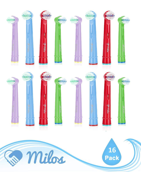 Kids Replacement Toothbrush Heads - 16 Pack Milos Extra Soft Bristles Compatible with Oral B Electric Braun
