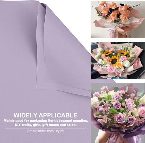 YOLUFER 20 Sheets Flower Wrapping Paper, Waterproof Floral Bouquet Packaging Paper for DIY Crafts, Light Purple