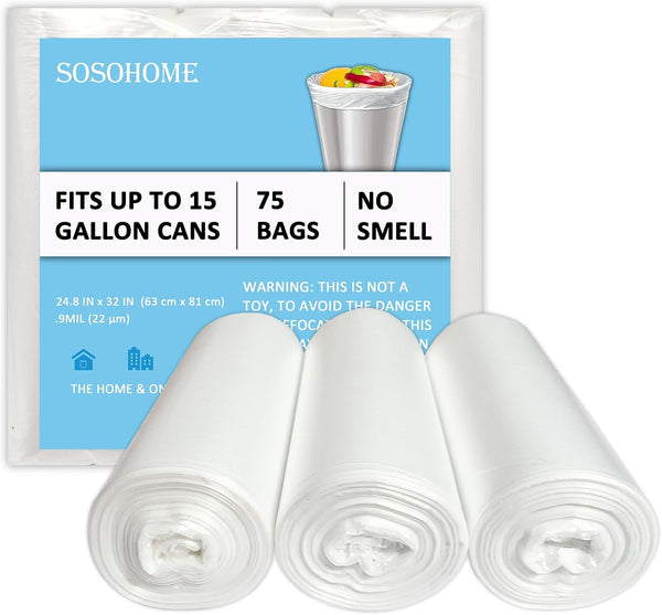 15 Gallon Trash Bags, Strong Tall Kitchen Office Garbage Bags, 22 Micron, 75 Count