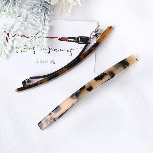 Luckycivia 2 Pack Hair Barrette - Long and Thin Handmade Celluloid Onyx Hair Clip, Elegant Automatic Hair Clip for