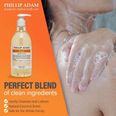 Phillip Adam Coconut Body Wash for All Skin Types - Sulfate Free, Gluten Free, All-Natural Ingredients - 13.5 Fl Oz