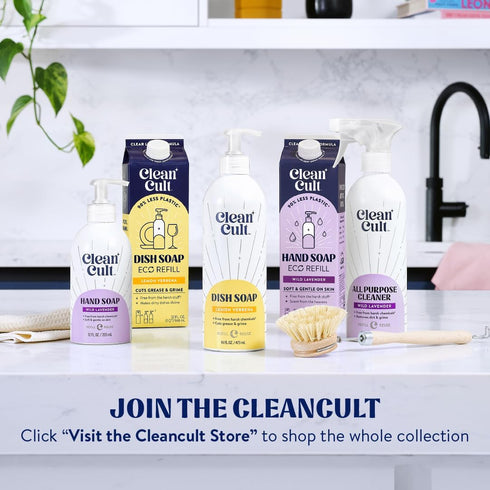 Cleancult Lemon Verbena Liquid Dish Soap, Refillable Aluminum Bottle, 16 oz, 3 Pack