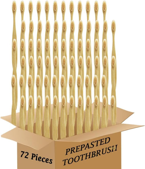 Bamboo Toothbrush Prepasted Disposable Toothbrsuh Soft Bristles Prepasted Toothbrush,Disposable Toothbrsuh (72 Pieces Beige)