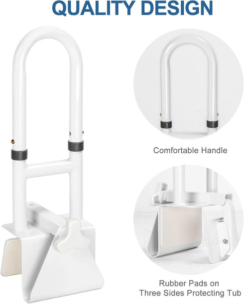 HEPO Adjustable Bathtub Safety Rail for Elderly, Tub Grab Bar for Bathroom, Assistance Bathtub Handle Clamp for Seniors