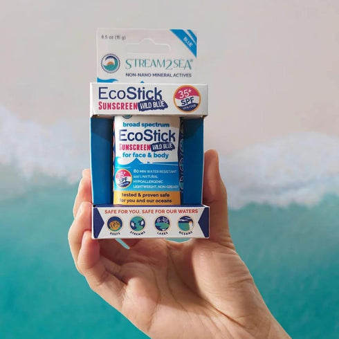 STREAM 2 SEA EcoStick SPF 35 Mineral Sunscreen Stick, Sweat and Water Resistant Sunblock, USDA Approved Biodegradable Paraben Free, Reef Safe Sunscreen Protection Against UVA UVB (EcoStick Wild Blue)