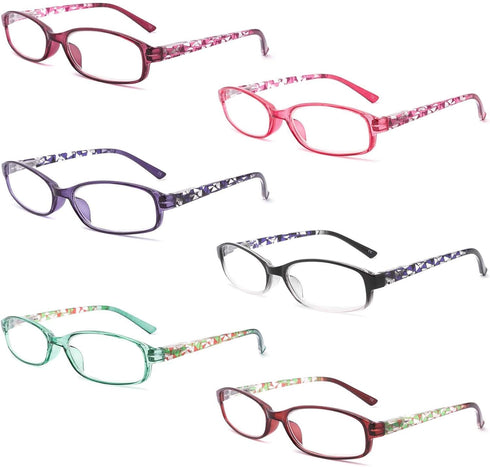 IVNUOYI 6 Pack Reading Glasses, Blue Light Blocking Fashion Ladies Spring Hinge Readers, Anti Glare UV Eyeglasses